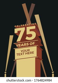 75 years anniversary logotype with linked number golden color isolated on black background for celebration event