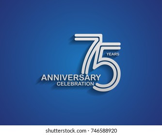 75 years anniversary logotype linked line number with silver color for celebration event isolated on blue background