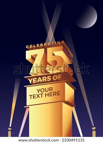 75 years anniversary logotype with linked number golden color isolated on black background for celebration event