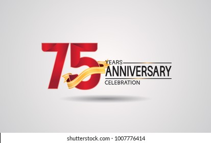 75 years anniversary logotype with red color and golden ribbon isolated on white background for celebration event