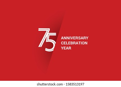 75 years anniversary, minimalist year logo jubilee, greeting card. Birthday invitation. White space vector illustration on Red background - Vector