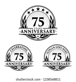 75 years anniversary set. 75th celebration logo collection. Vector and 