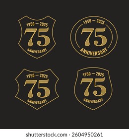 75 years anniversary set of vector graphic icons, logos. Design elements with golden number on background for 75th anniversary