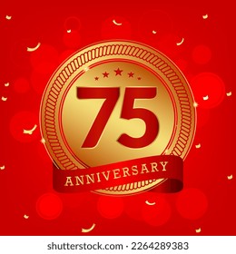 75 years anniversary. Anniversary template design concept with gold and red colors , design for event, invitation card, greeting card, banner, poster, flyer, book cover and print. Vector Eps10