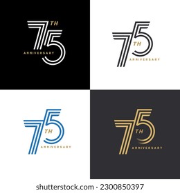 75 years anniversary vector number icon, birthday logo label, black, white and colors with stripe number