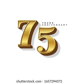 75 Years Anniversary Vector Template Design Illustration. Gold 3d Numbers.