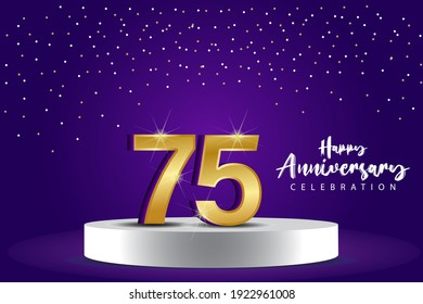 75 Years Anniversary Vector Template Design Illustration. Blue 3d Numbers with podium stage for celebration