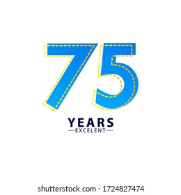 75 Years Excellent Anniversary Celebration Blue Dash Vector Template Design Illustration