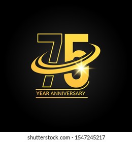 75 Years Gold Anniversary Logo with Circle Swoosh and Starlight Vector Eps.10