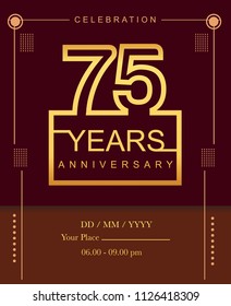 75 years golden anniversary design line style with square golden color for anniversary celebration event.