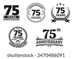 75 years icon or logo set. 75th anniversary celebrating sign or stamp. Jubilee, birthday celebration design element. Vector illustration.