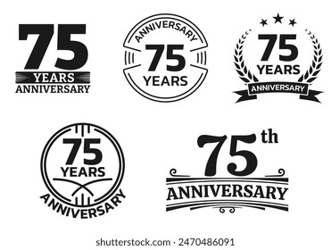 75 years icon or logo set. 75th anniversary celebrating sign or stamp. Jubilee, birthday celebration design element. Vector illustration.