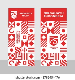 75 Years Independence Day of Indonesia (Indonesian Text: Dirgahayu Indonesia, 75 Indonesia Maju). Illustration on Vector.  Design of Banner. Eps 10. Official Logo.