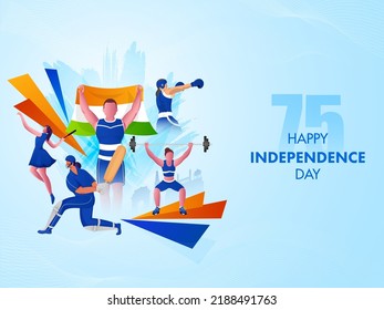 75 Years of Indian Independence Day Celebration Concept with the Sports Persons of Different Games for their Contributions towards Nation. 