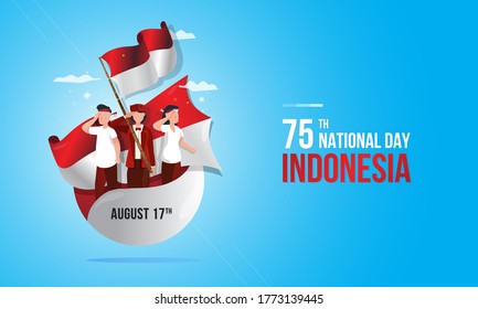 75 years Indonesian national day, Indonesia independence day concept with the symbol and spirit of patriotism of Indonesian youth