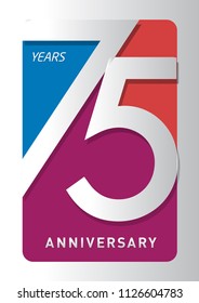 75 Years Old Celebrating Modern Logo. Colored Happy Anniversary Template Numbers. Vector Design For Celebration, Invitation Card, And Greeting Card