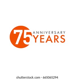 75 years old logo. Celebrating anniversary, congratulating vector numbers. Greetings of 75th idea. Colored traditional digital logotype of ages or % off.