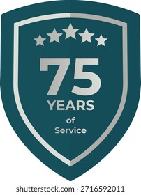 75 años de servicio Insignia de escudo verde azulado con cinco estrellas
