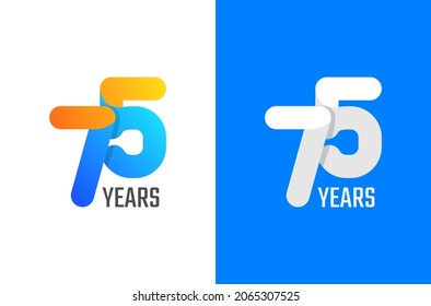 Diseño del logo de 75 años de un simple aniversario. Número mínimo de celebración con color degradado y blanco. Vector de cumpleaños mínimo