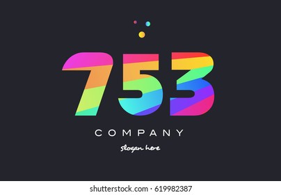 753 creative color green orange blue magenta pink number digit company logo vector icon spectrum