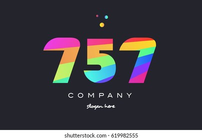 757 creative color green orange blue magenta pink number digit company logo vector icon spectrum