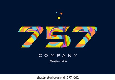 757 number digit numeral logo colored colorful rainbow acrylic modern creative vector icon design template