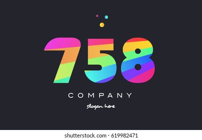 758 creative color green orange blue magenta pink number digit company logo vector icon spectrum