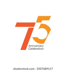 75th, 75 Years Anniversary Logo, Red Color, Vector Template Design element for birthday, invitation, wedding, jubilee and greeting card illustration.