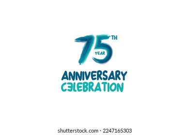 75th, 75 years, 75 year anniversary celebration fun style logotype. anniversary white logo with green blue color isolated on white background, vector design for celebrating event
