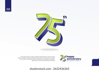 Número 3D do 75o aniversário com design de jubileu de prata em verde pera e azul violeta
