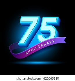 75th Anniversary 3D text with glow effect .celebration vector template design