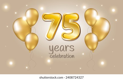 75th anniversary. Anniversary.Golden numbers and balls on a light background. Celebration.