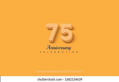 75th anniversary background with orange-colored number illustration and black text below.