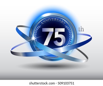 75th anniversary with blue ring and laurel on white background