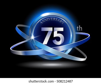 75th anniversary with blue ring on black background