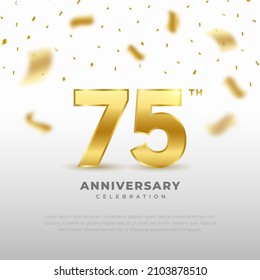 75th anniversary celebration with gold glitter color and white background. Vector design for celebrations, invitation cards and greeting cards.