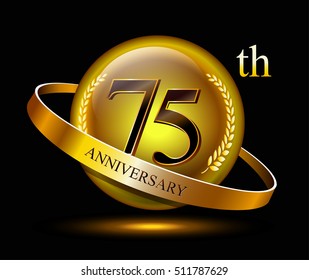 75th anniversary celebration with gold ring and laurel on black isolated background