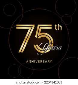 75th Anniversary Celebration with golden text, Golden anniversary vector template