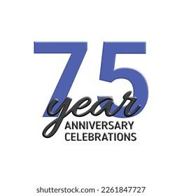 75th anniversary celebration logo design. Vector festive illustration. Realistic 3d sign. Party event decoration