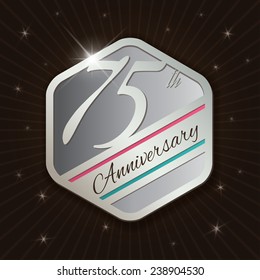 75th Anniversary - Classy and Modern silver emblem / Seal / Badge - vector illustration on  rays and stars background