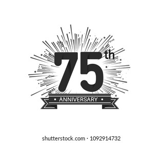 75th anniversary design with firework and ribbon black color for use company celebration 