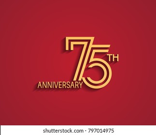 75th anniversary design logotype with line style golden color for celebration event isolated on red background