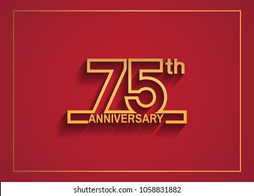 75th anniversary design with simple line style golden color isolated on red background for celebration event