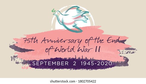 Aniversario del fin de la Segunda Guerra Mundial con una paloma, símbolo de paz. Versión americana.