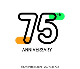 75th anniversary geometric logo. The number for celebration with colorful shapes. Simple line