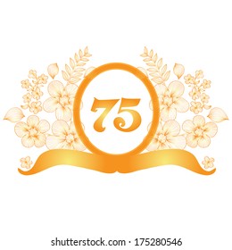 75th anniversary golden floral banner, design element