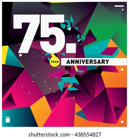 75th anniversary logo with colorful circle badge. Anniversary signs illustration. Vibrant colors anniversary logo with geometric shape and circle ring