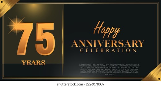  75th anniversary logo with confetti golden colored isolated on black background, vector design for greeting card and invitation card