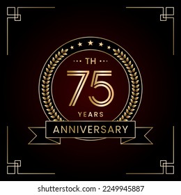 Diseño del logo del 75º Aniversario con Laurel corona para la celebración del cumpleaños. Diseño de arte de línea, plantilla de vectores de logotipos