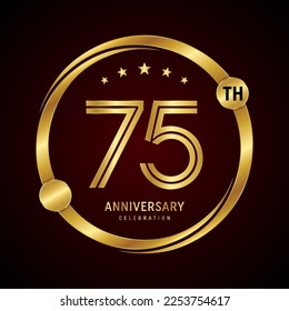 Diseño del logo del 75 aniversario con anillo de oro. Plantilla de vectores de logotipos